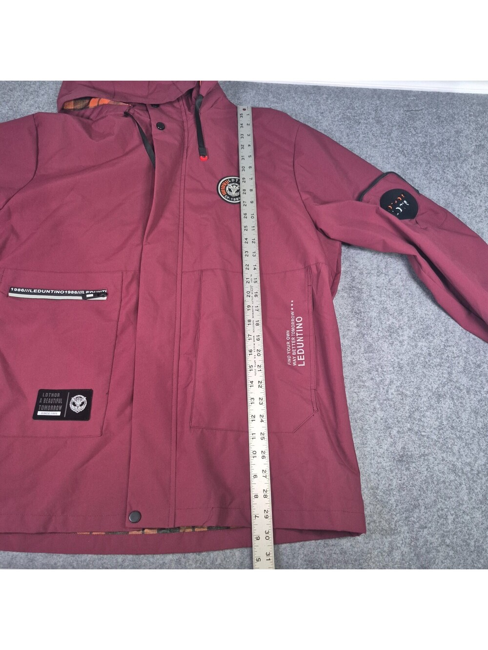 LEDUNTINO Anorak Jacket XL Zip Pocket Maroon Warm Versatile Lined - Picture 12 of 15
